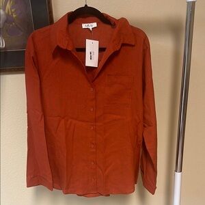 Better Be Rust Linen‎ Blend Button Down Shirt Top Blouse Medium M
